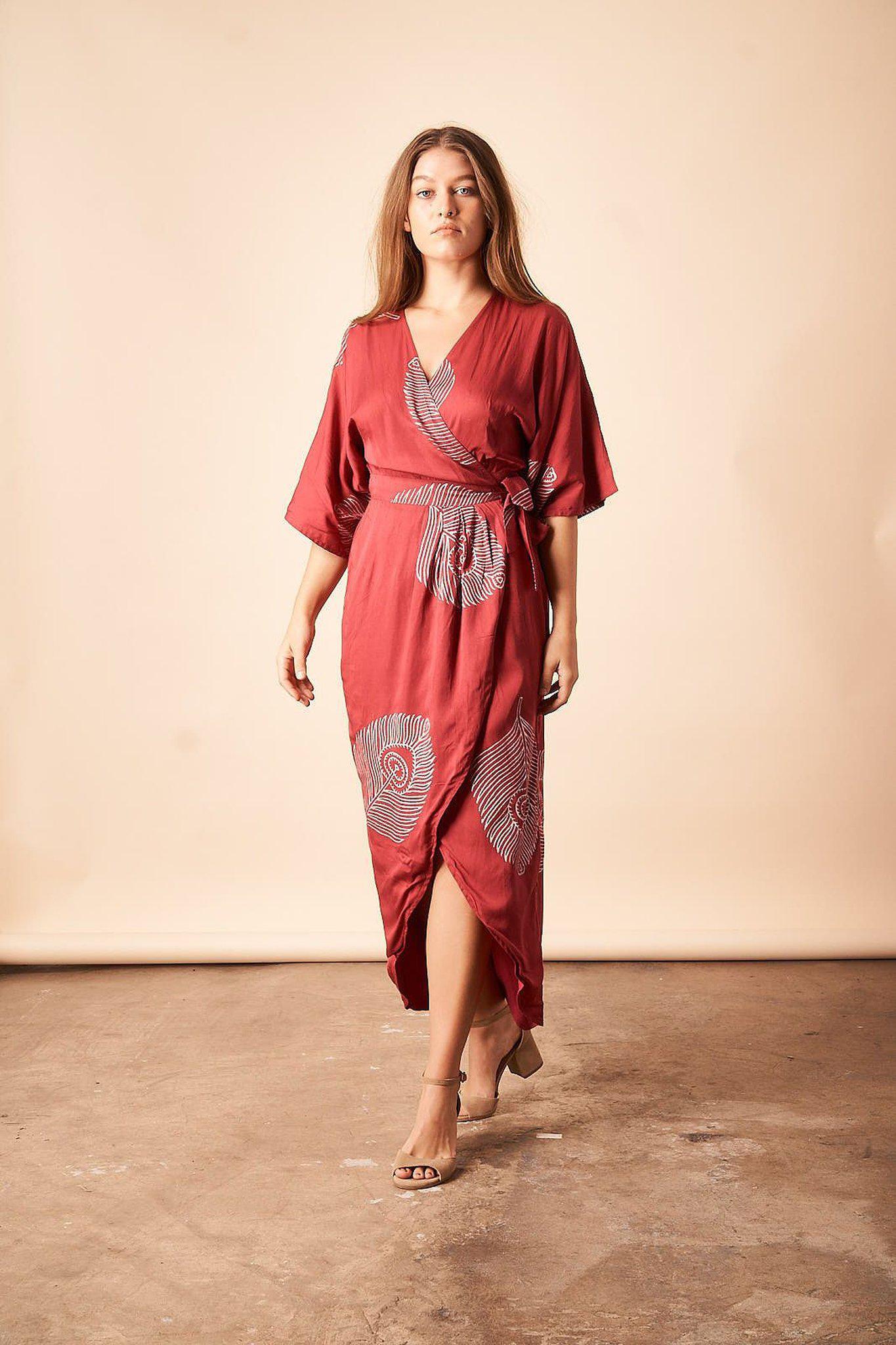 Peacock Kimono Maxi Wrap in Magenta + Silver