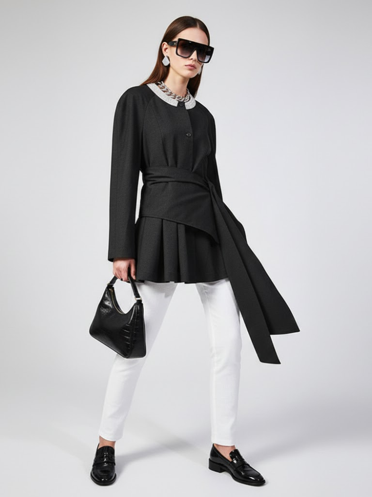 Women's Asymmetrical Pleated Sash Jacket - GREENPOINT: New Collection COUTURE in BROOKLYN - BYMANYC ® New York