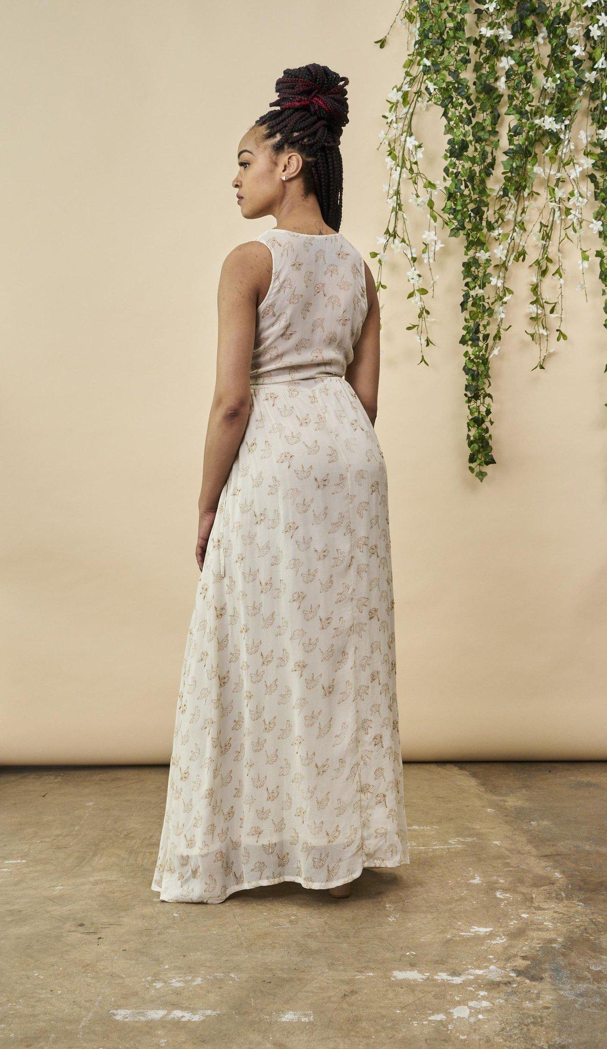 Ginkgo Leaf Maxi Wedding Dress in Cream + Copper