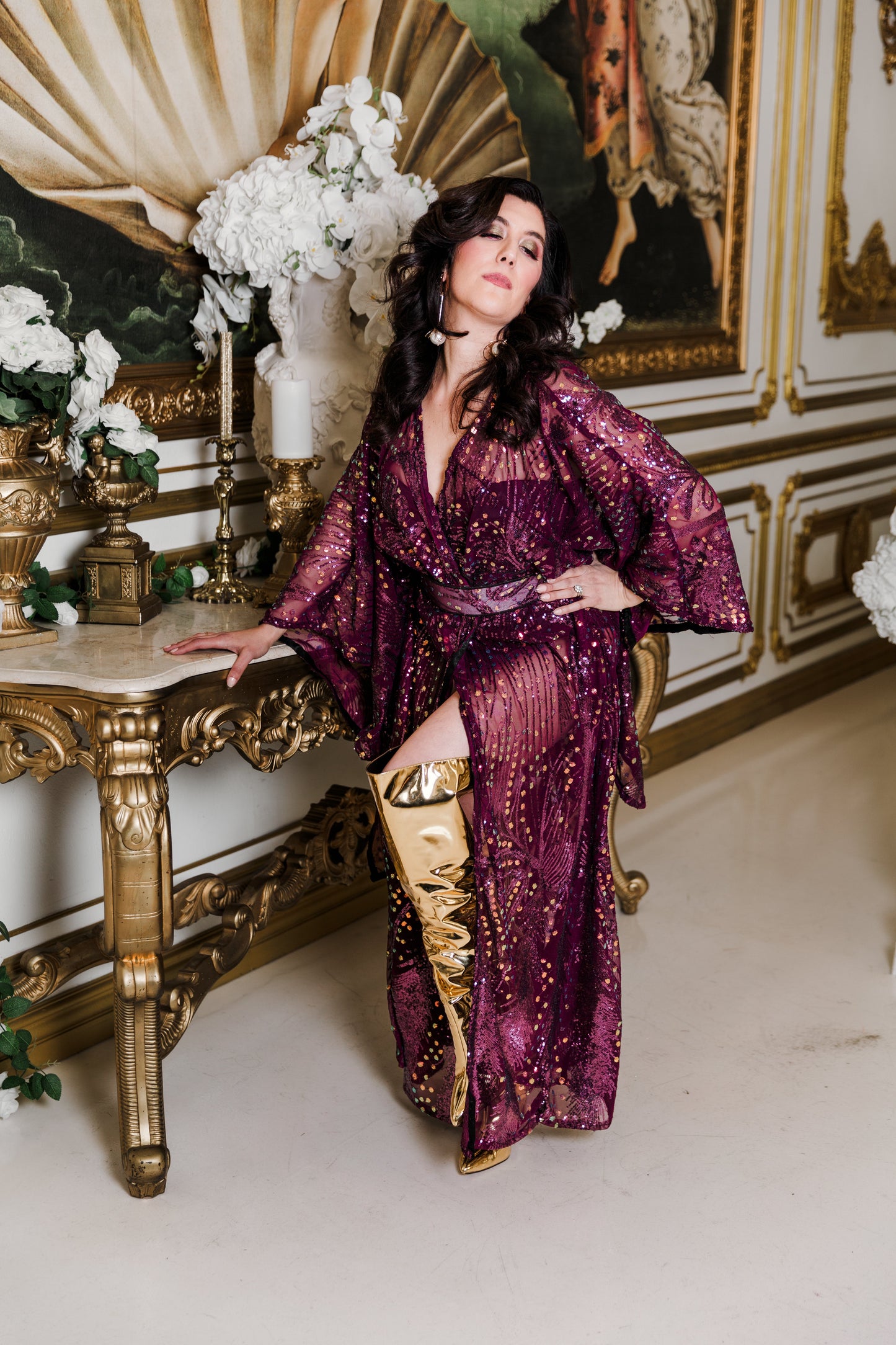 Runway Bohémienne Kimono Robe in “Stardust” (Aubergine)