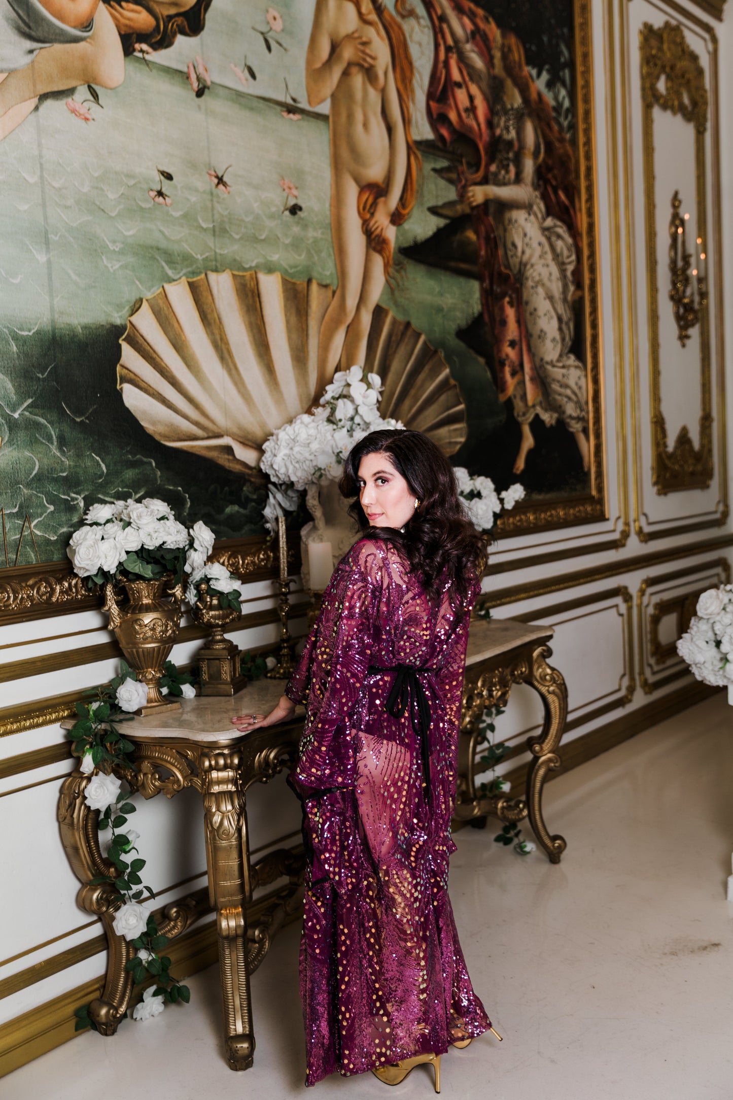 Runway Bohémienne Kimono Robe in “Stardust” (Aubergine)