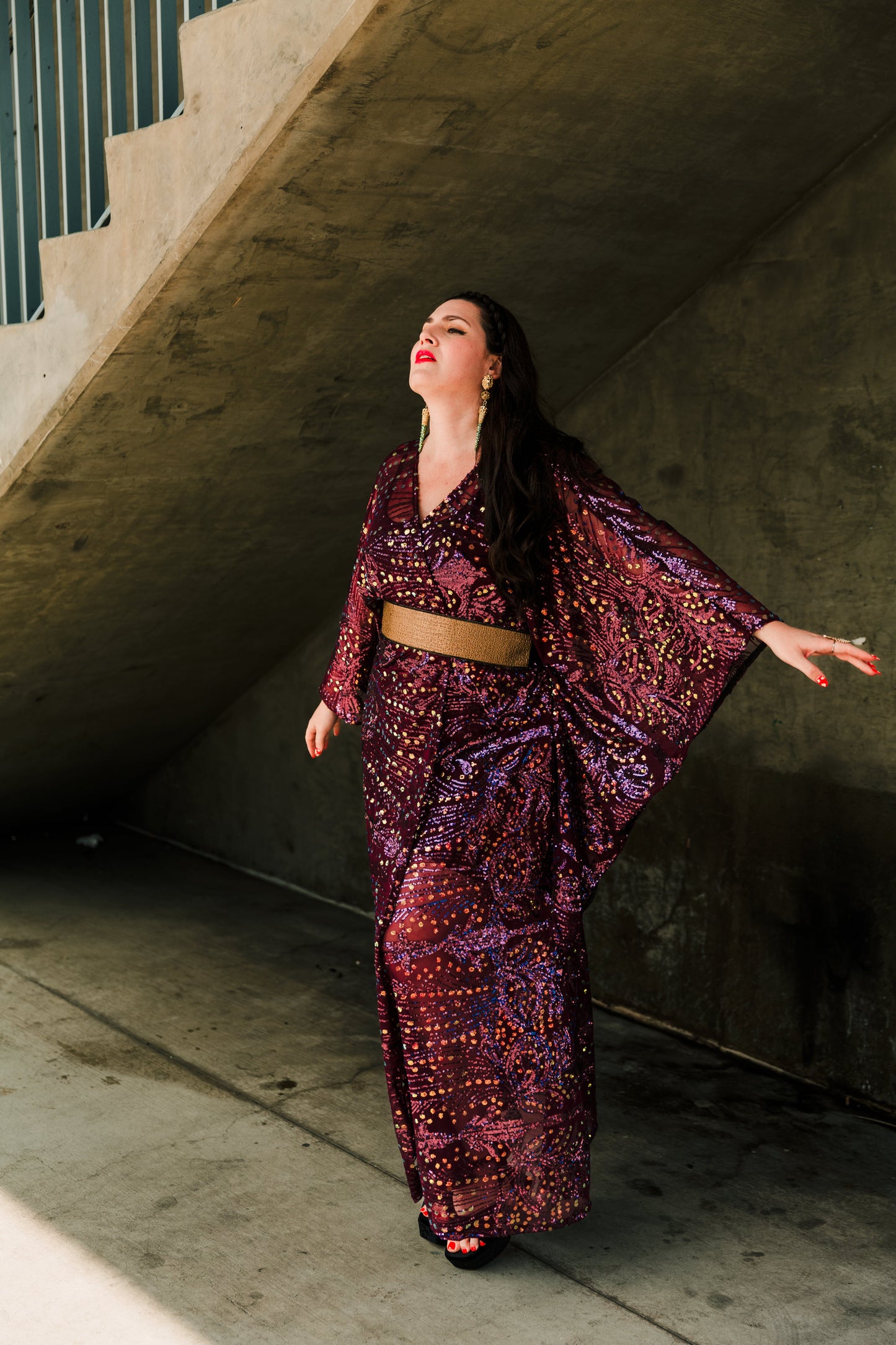 Runway Bohémienne Kimono Robe in “Stardust” (Aubergine)