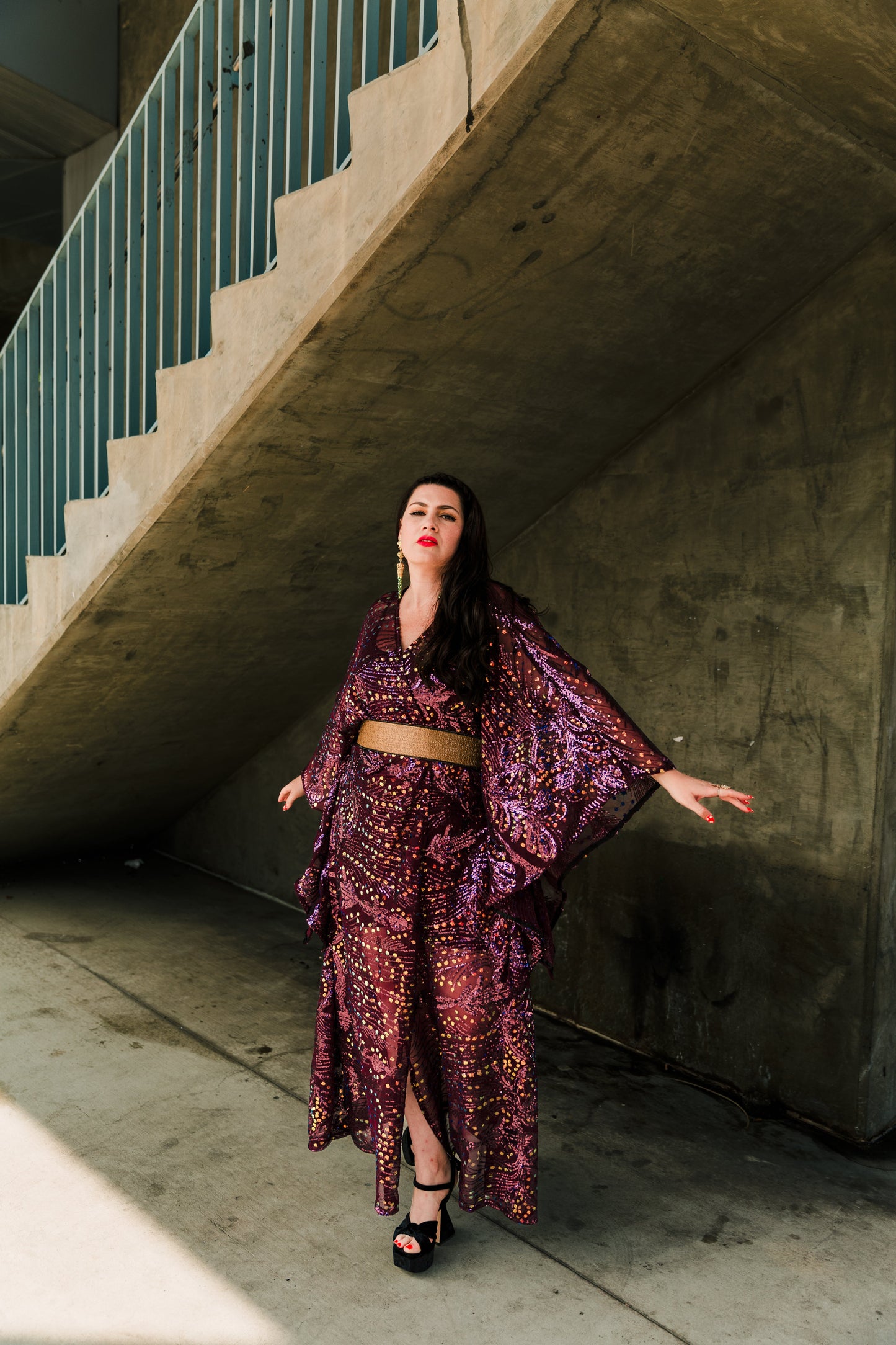 Runway Bohémienne Kimono Robe in “Stardust” (Aubergine)