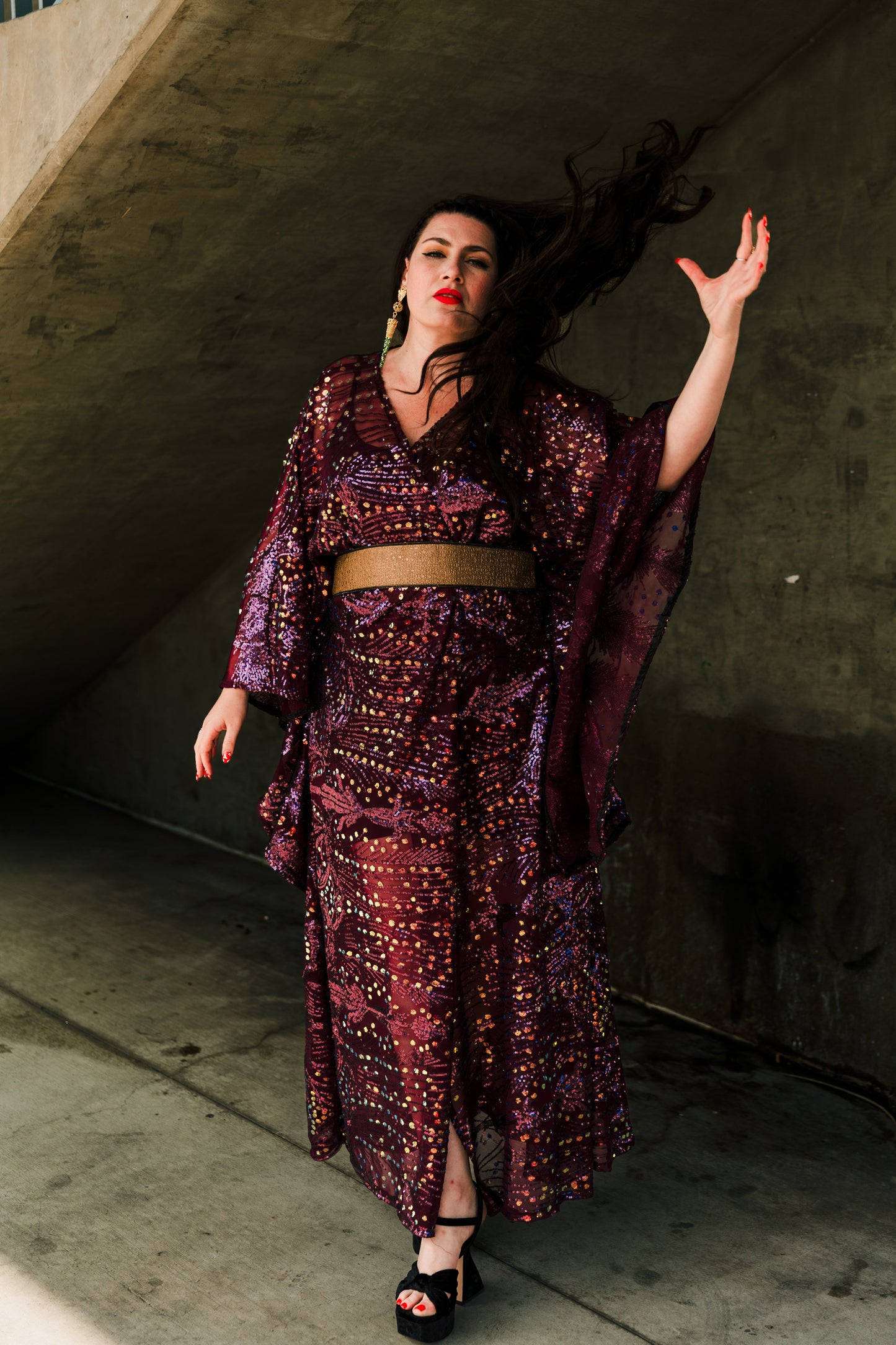 Runway Bohémienne Kimono Robe in “Stardust” (Aubergine)