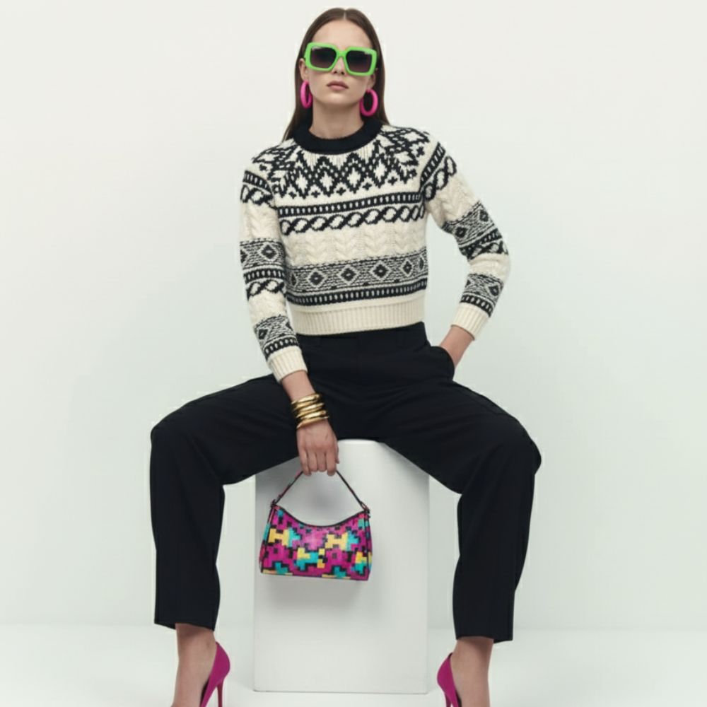 Jacquard Cropped Sweater, Tribeca | Women - BYMANYC ® New York