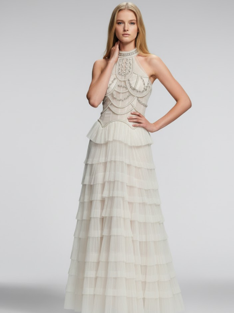 Off-White Pearl Gala Dress GOVERNORS ISLAND: Prêt-à-Porter Line BYMANYC ® New York