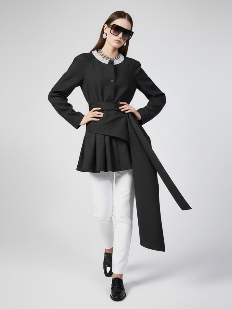 Women's Asymmetrical Pleated Sash Jacket - GREENPOINT: New Collection COUTURE in BROOKLYN - BYMANYC ® New York