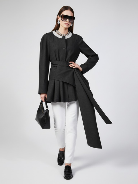 Women's Asymmetrical Pleated Sash Jacket - GREENPOINT: New Collection COUTURE in BROOKLYN - BYMANYC ® New York
