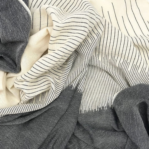 Organic Cotton Striped Scarf Large Handloomed Wrap With Fringe Neutral Tones