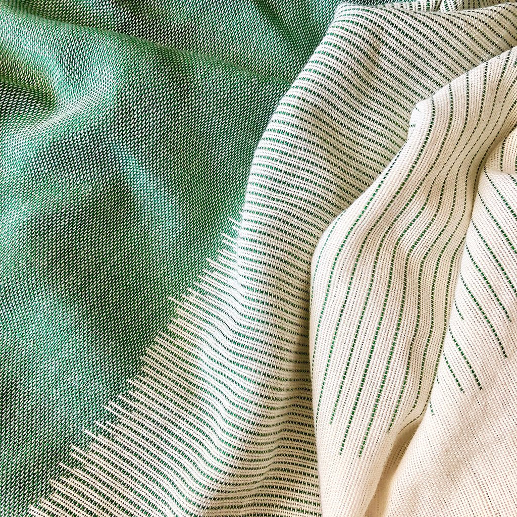 Organic Cotton Striped Scarf Large Handloomed Wrap With Fringe Neutral Tones