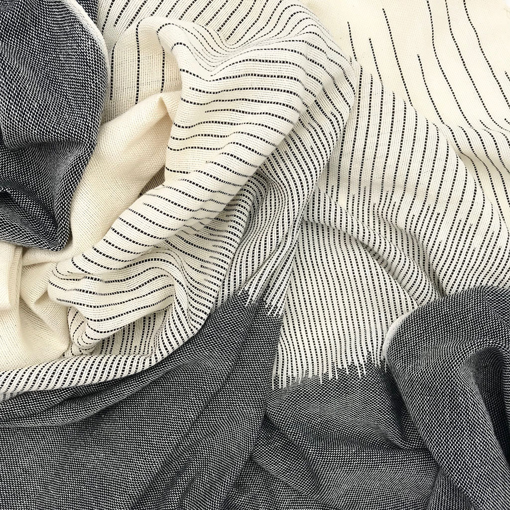 Organic Cotton Striped Scarf Large Handloomed Wrap With Fringe Neutral Tones